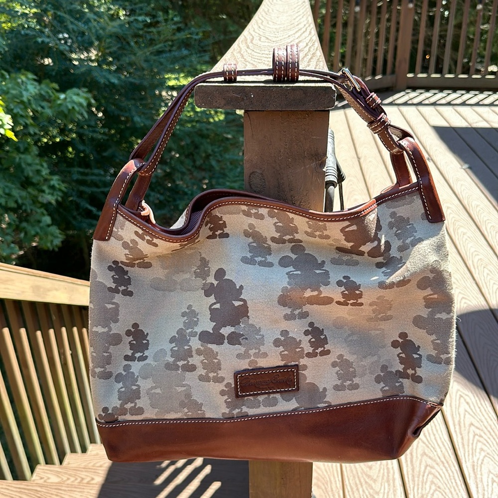 Dooney & Bourke Disney Mickey Mouse silhouette Brown leather canvas shoulder bag